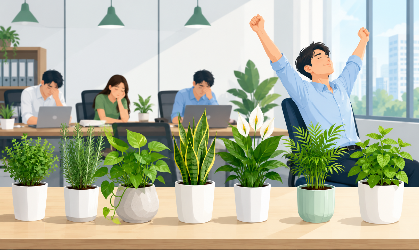 员工下午集体犯困？这7种绿植摆上办公桌立马提神